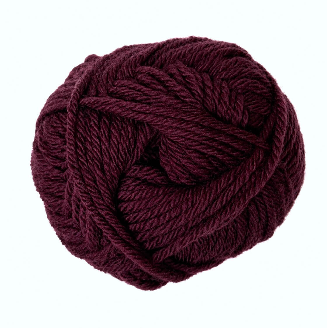 A burgundy ball of Sandnes Garn Double Sunday yarn